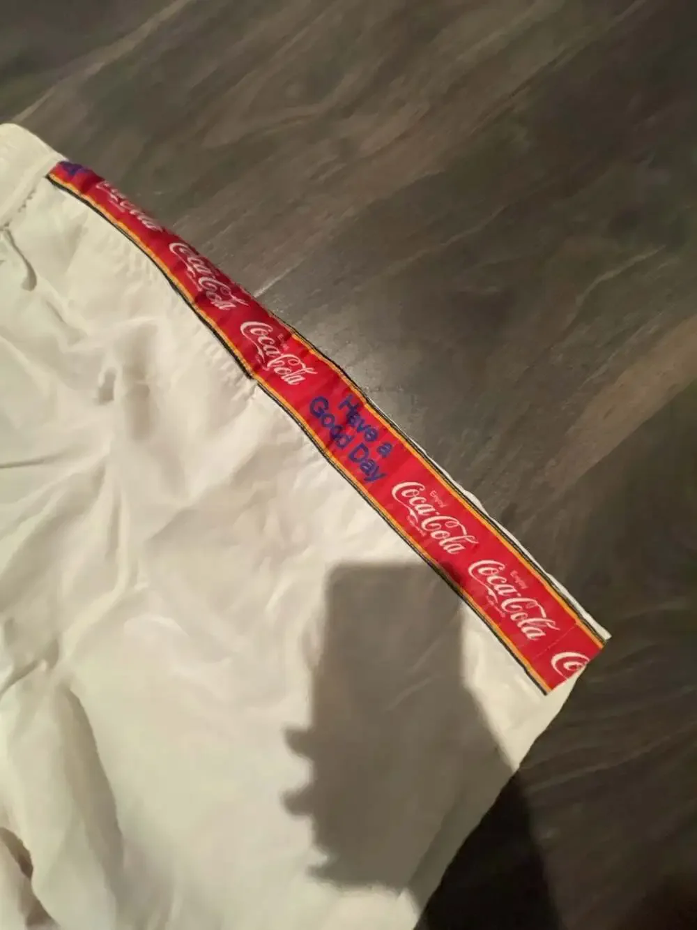 Coca-Cola White Swim Shorts with Tape Logo Detail